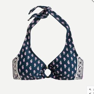 NWT! J. Crew Ring Block Print halter bikini top in best buds Sz XXS/0
